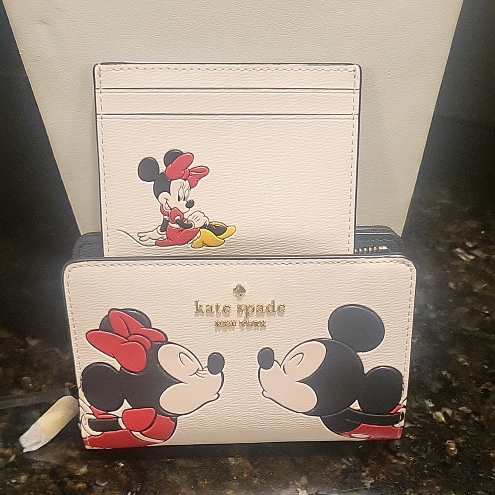 Kate Spade Black and Red Mickey & Minnie Wallet And Card Holder Nwt
